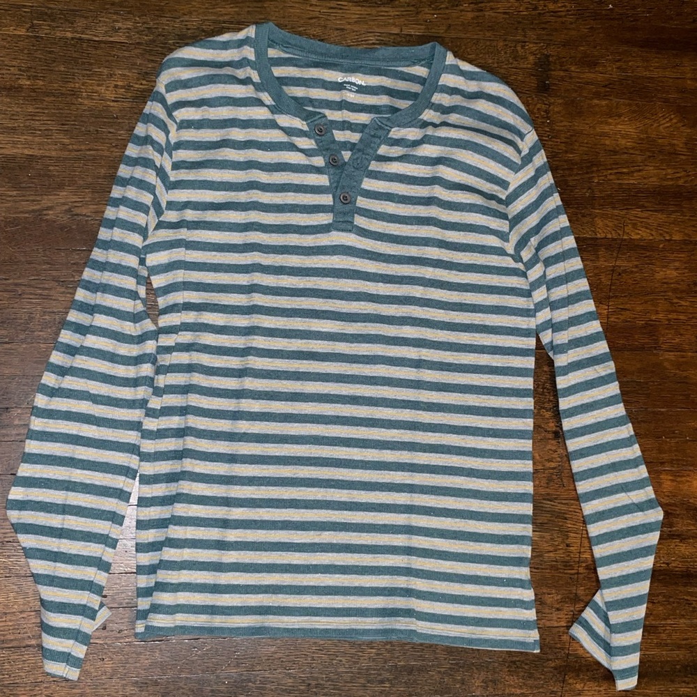 Mens striped Carbon Henley sz Lg